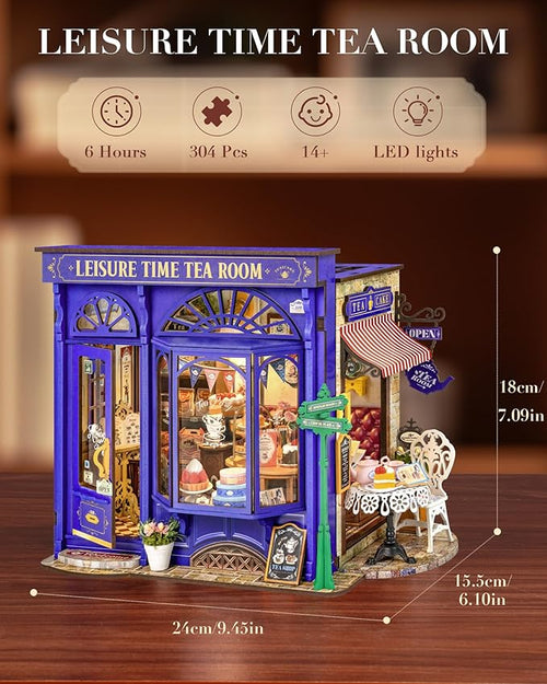 House Kit Leisure Tea Time, 3D Book Nook Openable Bookshelf Decor for Adults